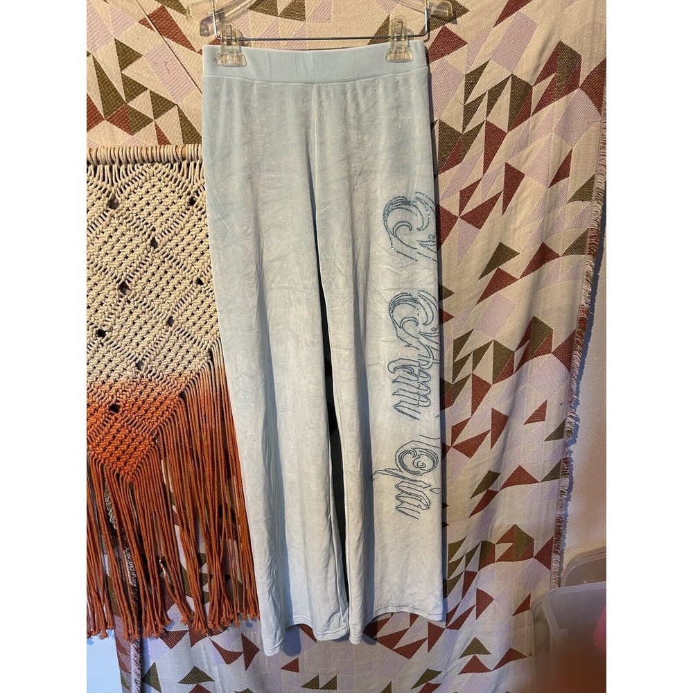 I AM GIA Daria XXS Track Pants Velour Baby Blue Rhinestone Y2K Pull On